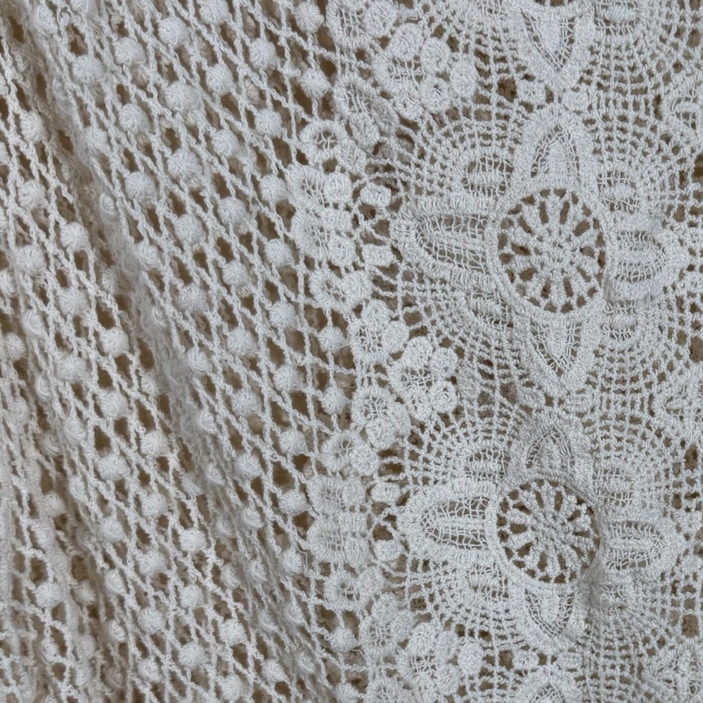 Le Moda Boho Crochet Open Front Cardigan/Beach Coverup M Ivory Romantic Beachy - Picture 3 of 7